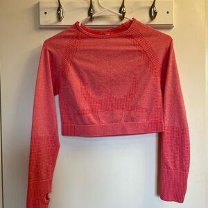 Women's Pink Workout Long Sleeve Crop Top